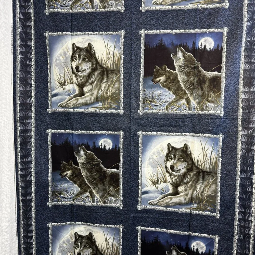 Wolf-Themed Quilted Fabric pillow Panel With Moonlit Forest Design Wildlife - Picture 3 of 10